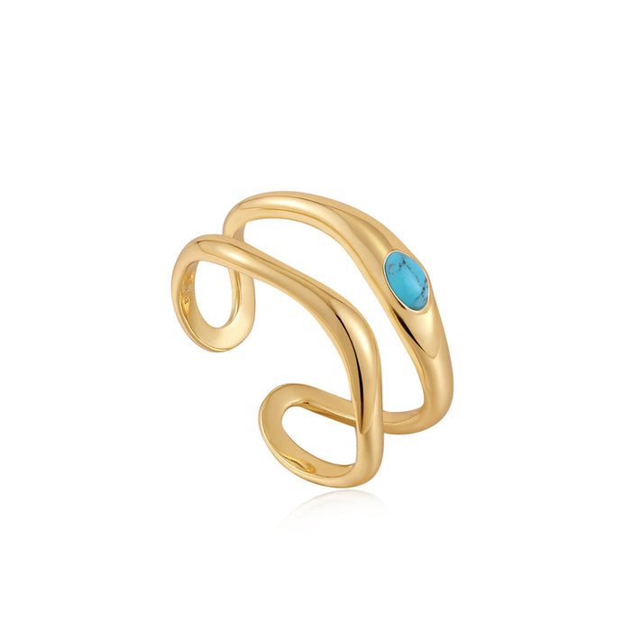 Turquoise Wave Double Band Ring